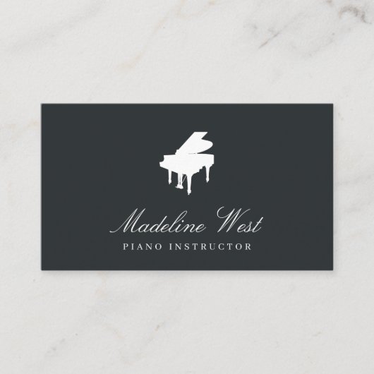 Elegant Black & White Piano Instructor Visitekaartje (Voorkant)