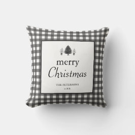 Elegant Black White Plaid Rustic Family Christmas  Kussen