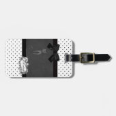 Elegant Black, White Polka Dots-Black Bow, Cat Bagagelabel (Voorkant horizontaal)