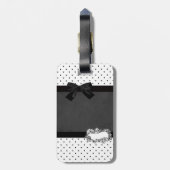 Elegant Black, White Polka Dots-Black Bow, Cat Bagagelabel (Achterkant verticaal)