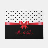 Elegant Black White polka stipt red bow personalis Deurmat (Voorkant)