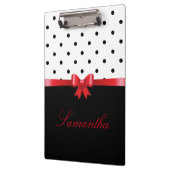 Elegant Black White polka stipt red bow personalis Klembord (Links)