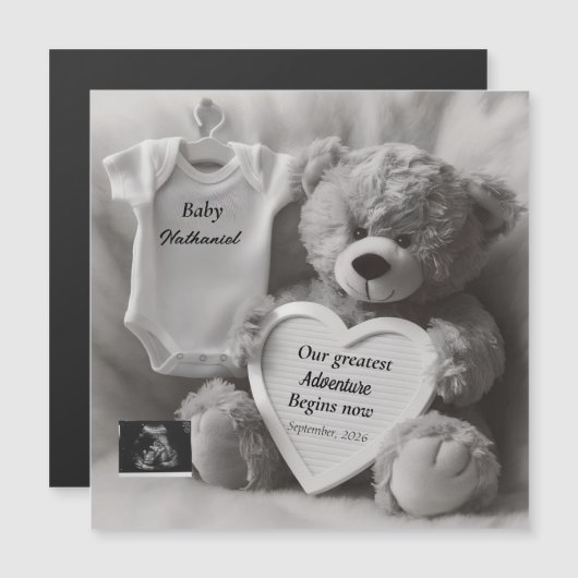 Elegant Black & White Pregnancy Announcement Card (Voorkant / Achterkant)