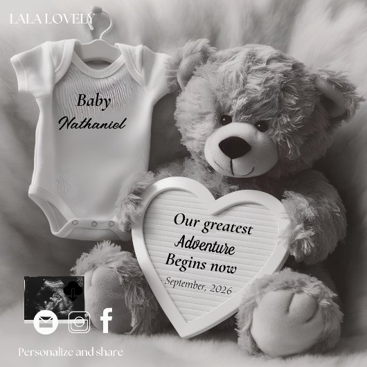 Elegant Black & White Pregnancy Announcement Card Aankondiging