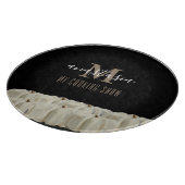 Elegant Black White Pumpkin Monogram Round Snijplank (Hoek)