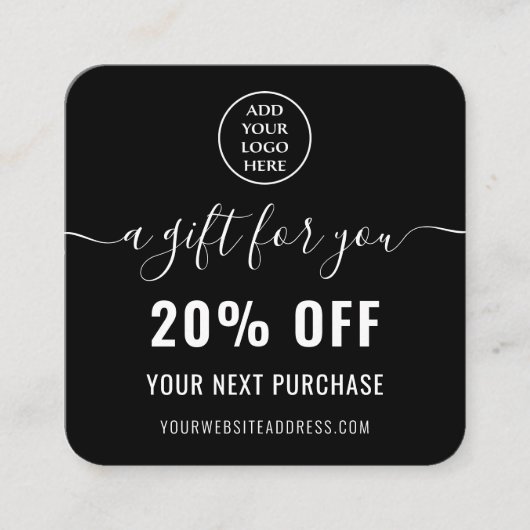 Elegant Black White QR Code Loyalty Business Logo Kortingskaartje (Voorkant)