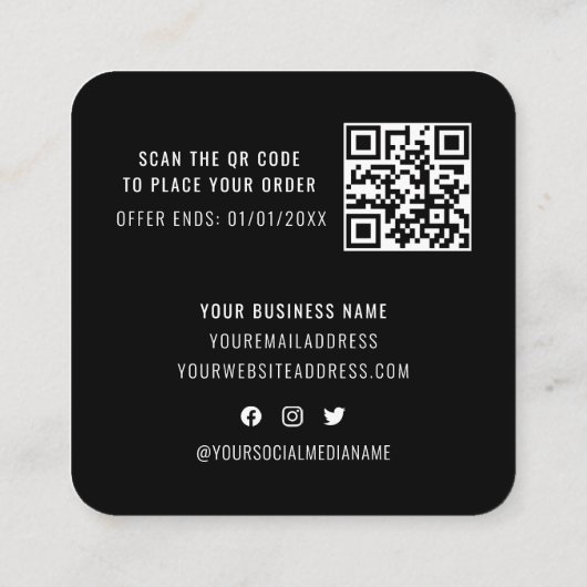 Elegant Black White QR Code Loyalty Business Logo Kortingskaartje (Achterkant)