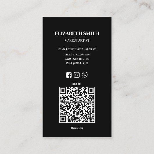 Elegant black &white QR code makeup artist  Visitekaartje (Achterkant)