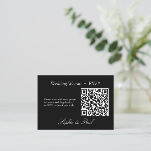 Elegant Black White QR Code Website RSVP Card Informatiekaartje (Staand voorkant)