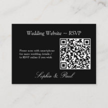 Elegant Black White QR Code Website RSVP Card