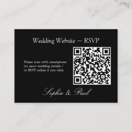 Elegant Black White QR Code Website RSVP Card Informatiekaartje