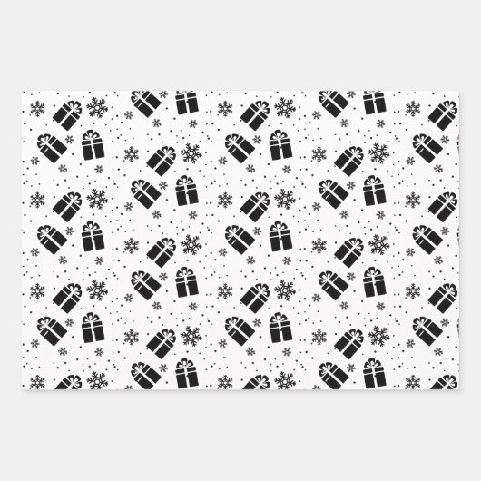 Elegant Black White Reindeer & kerstboom Inpakpapier Vel (Voorkant 3)