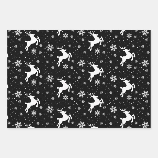 Elegant Black White Reindeer & kerstboom Inpakpapier Vel (Voorkant)