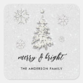 Elegant Black White Rhinestones Winter Kerstmis Vierkante Sticker (Voorkant)