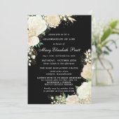 Elegant Black White Roos Floral Funeral Invitation Kaart (Staand voorkant)