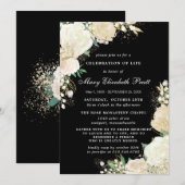 Elegant Black White Roos Floral Funeral Invitation Kaart (Voorkant / Achterkant)
