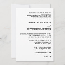 Elegant Black & White Rose Wedding Invitation Kaart