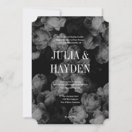 Elegant Black & White Roses Wedding Invitations Kaart