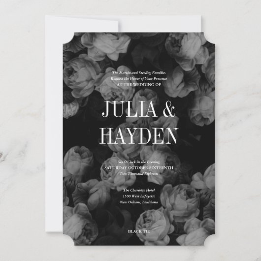 Elegant Black & White Roses Wedding Invitations Kaart (Voorkant)