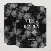 Elegant Black & White Roses Wedding Invitations Kaart (Voorkant / Achterkant)