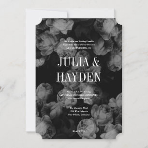 Elegant Black & White Roses Wedding Invitations Kaart