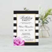 Elegant Black White Roze Rose Birthday Party Kaart (Staand voorkant)