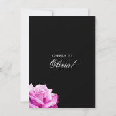 Elegant Black White Roze Rose Birthday Party Kaart (Achterkant)
