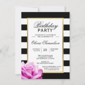 Elegant Black White Roze Rose Birthday Party Kaart (Voorkant)