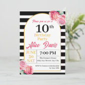 Elegant Black White Roze Rose Birthday Party Kaart (Staand voorkant)