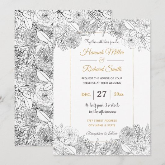 Elegant Black White Rozen en Marigold Flowers Kaart (Voorkant / Achterkant)