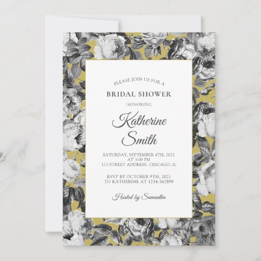 Elegant Black White Rozen op Gold Vrijgezellenfees Kaart (Voorkant)