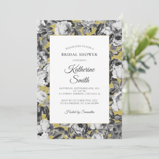 Elegant Black White Rozen op Gold Vrijgezellenfees Kaart (Staand voorkant)