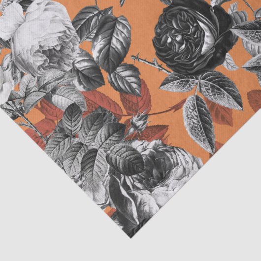 Elegant  Black White Rozen op Sinaasappel Tissuepapier (Detail)