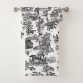 Elegant Black White Rustic Horses Toile Bad Handdoek (Insitu)