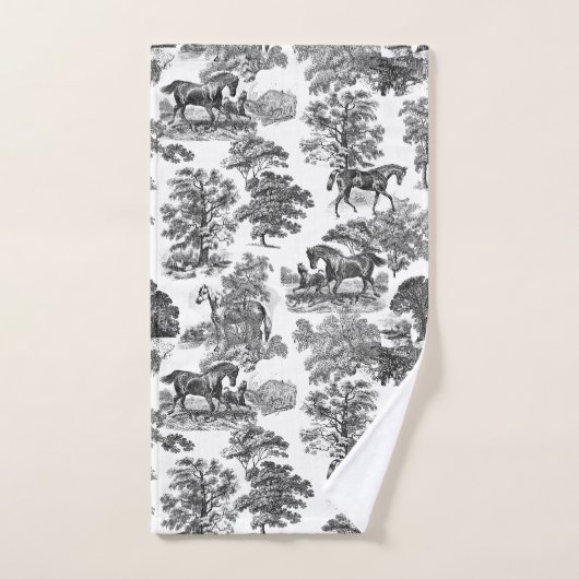 Elegant Black White Rustic Horses Toile Bad Handdoek (Handdoek)