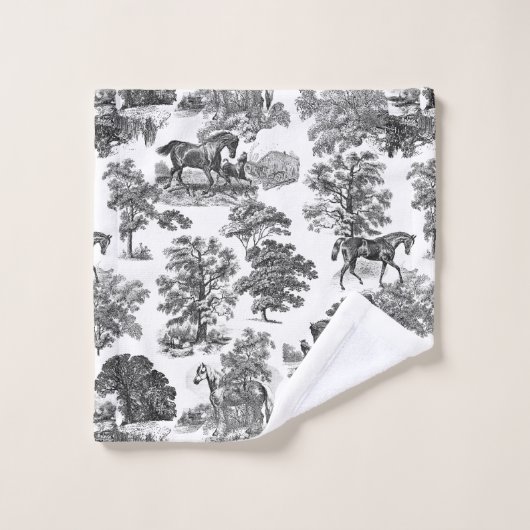 Elegant Black White Rustic Horses Toile Bad Handdoek (Wasdoekje)