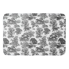 Elegant Black White Rustic Horses Toile Badmat
