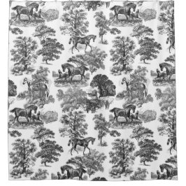 Elegant Black White Rustic Horses Toile Douchegordijn