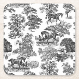 Elegant Black White Rustic Horses Toile Kartonnen Onderzetters