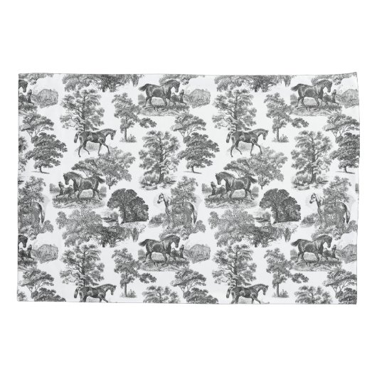 Elegant Black White Rustic Horses Toile Kussensloop (Achterkant-Links)