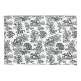 Elegant Black White Rustic Horses Toile Kussensloop