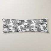 Elegant Black White Rustic Horses Toile Lichaamskussen (Achterkant)