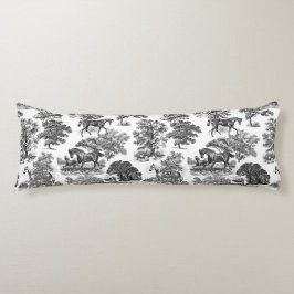 Elegant Black White Rustic Horses Toile Lichaamskussen