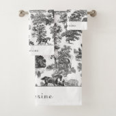 Elegant Black White Rustic Horses Toile Name Bad Handdoek (Insitu)