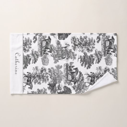Elegant Black White Rustic Horses Toile Name Bad Handdoek (Handdoek)