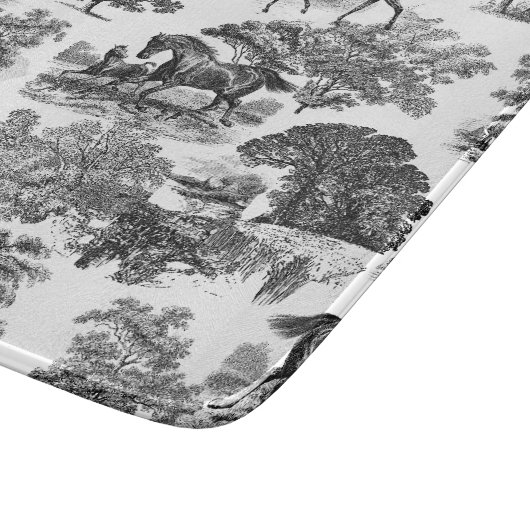 Elegant Black White Rustic Horses Toile Snijplank (Hoek)