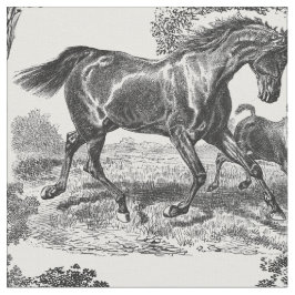 Elegant Black White Rustic Horses Toile Stof