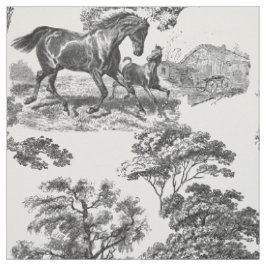 Elegant Black White Rustic Horses Toile Stof