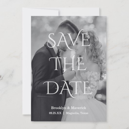 Elegant Black & White Save The Date Photo (Voorkant)