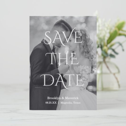 Elegant Black & White Save The Date Photo (Staand voorkant)